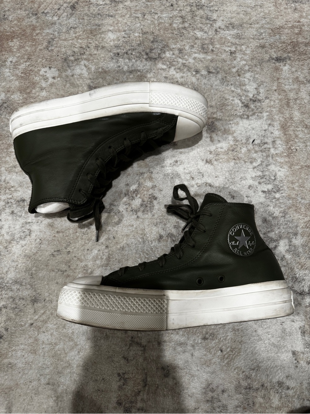 Converse High Top Platform Sneakers in Olive Green and White - Picture 3 of 6